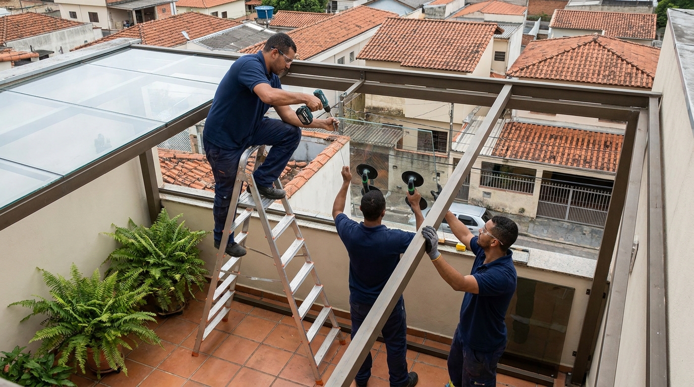 Cobertura de vidro em terraço com telhados em Teresina-PI