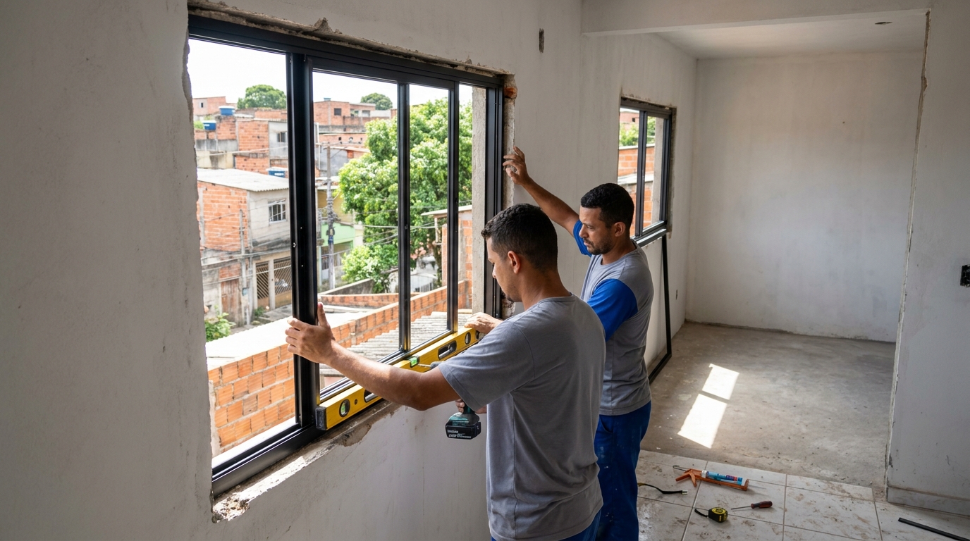 Esquadria de alumínio em obra em Teresina-PI