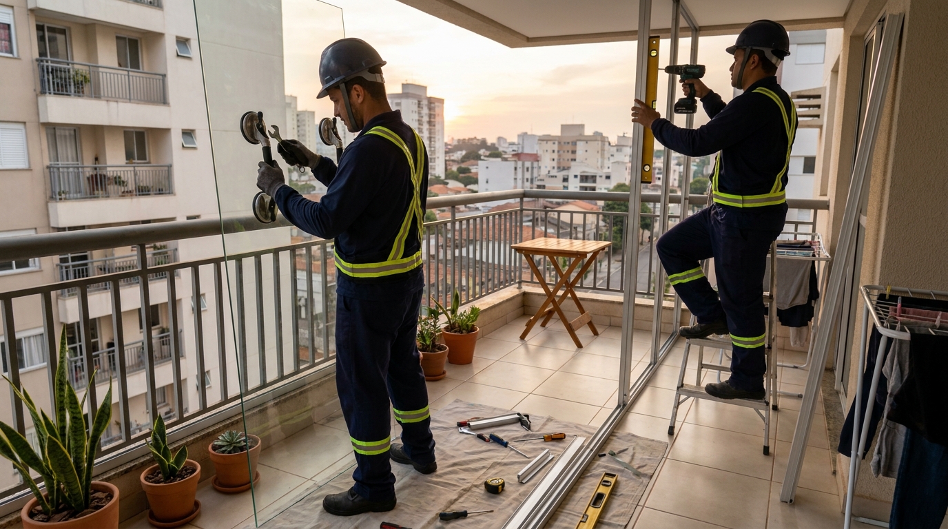 Instalação de parede de vidro em sacada em Teresina-PI