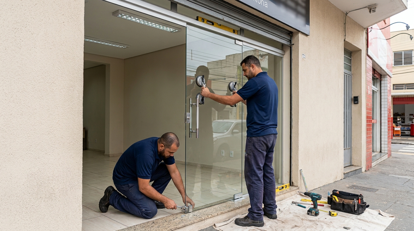 Porta de vidro com puxador inox em Teresina-PI